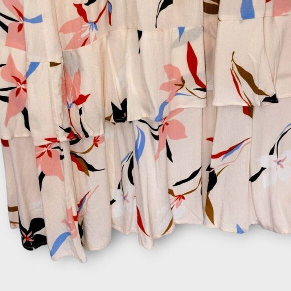 Oneil Womens Maxi Sz Large Peach Crepe Layered Strappy Peach Floral Cottagecore - Picture 8 of 16